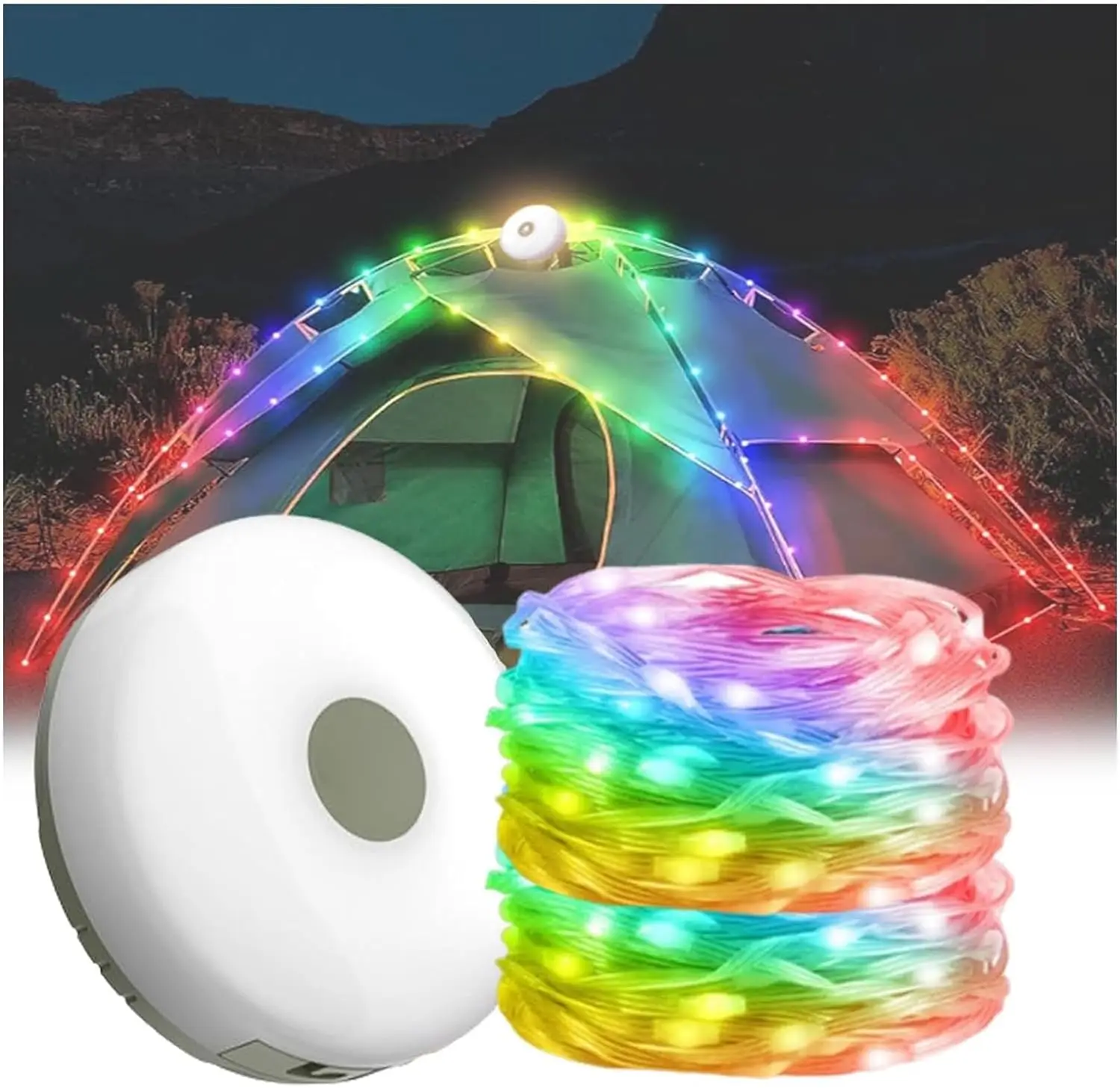 Waterproof Portable Stowable Fairy Lights, Outdoor, Rechargeable Camping Lamp,Retractable LED Tent Light, 2 in 1