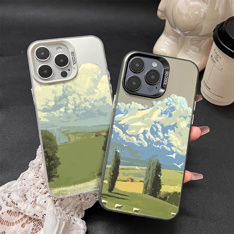 

Natural oil painting landscape phone case for iPhone 16 15 14 13 12 11 Pro/ Max/Plus shock-proof rear cover anti-fingerprint
