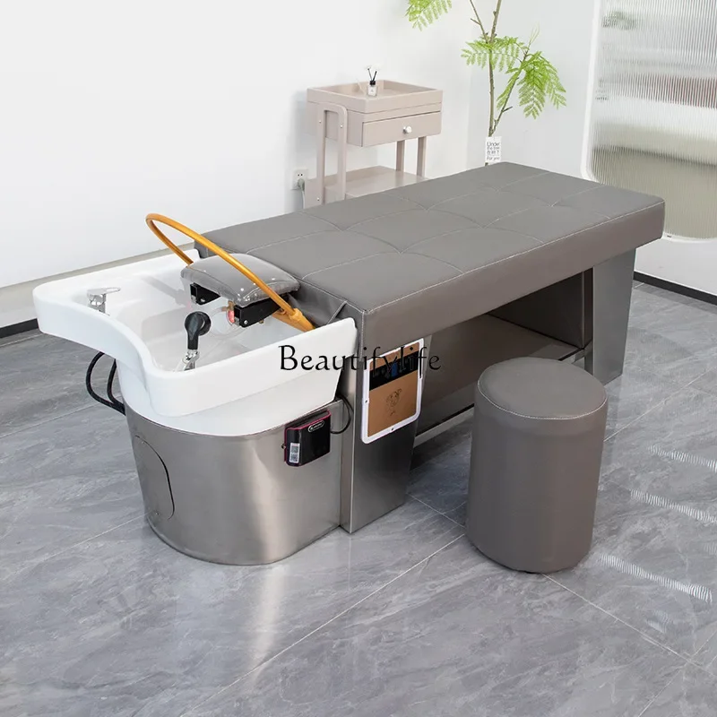 

88.Barber shop beauty salon special shampoo bed high-end steel frame Thai hair treatment shampoo water circulation fumigation