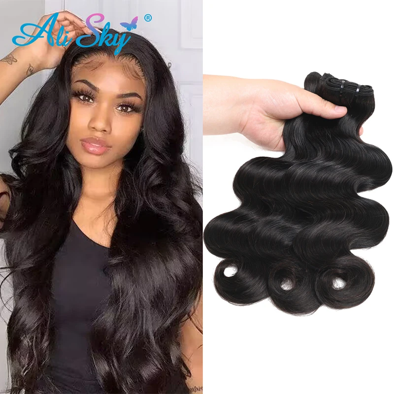 

Peruvian Body Wave Hair Bundles 100% Human Hair Natural Color Virgin Hair Weaves 12A Double Drawn Raw Hair Can Be Dyed Ali Sky