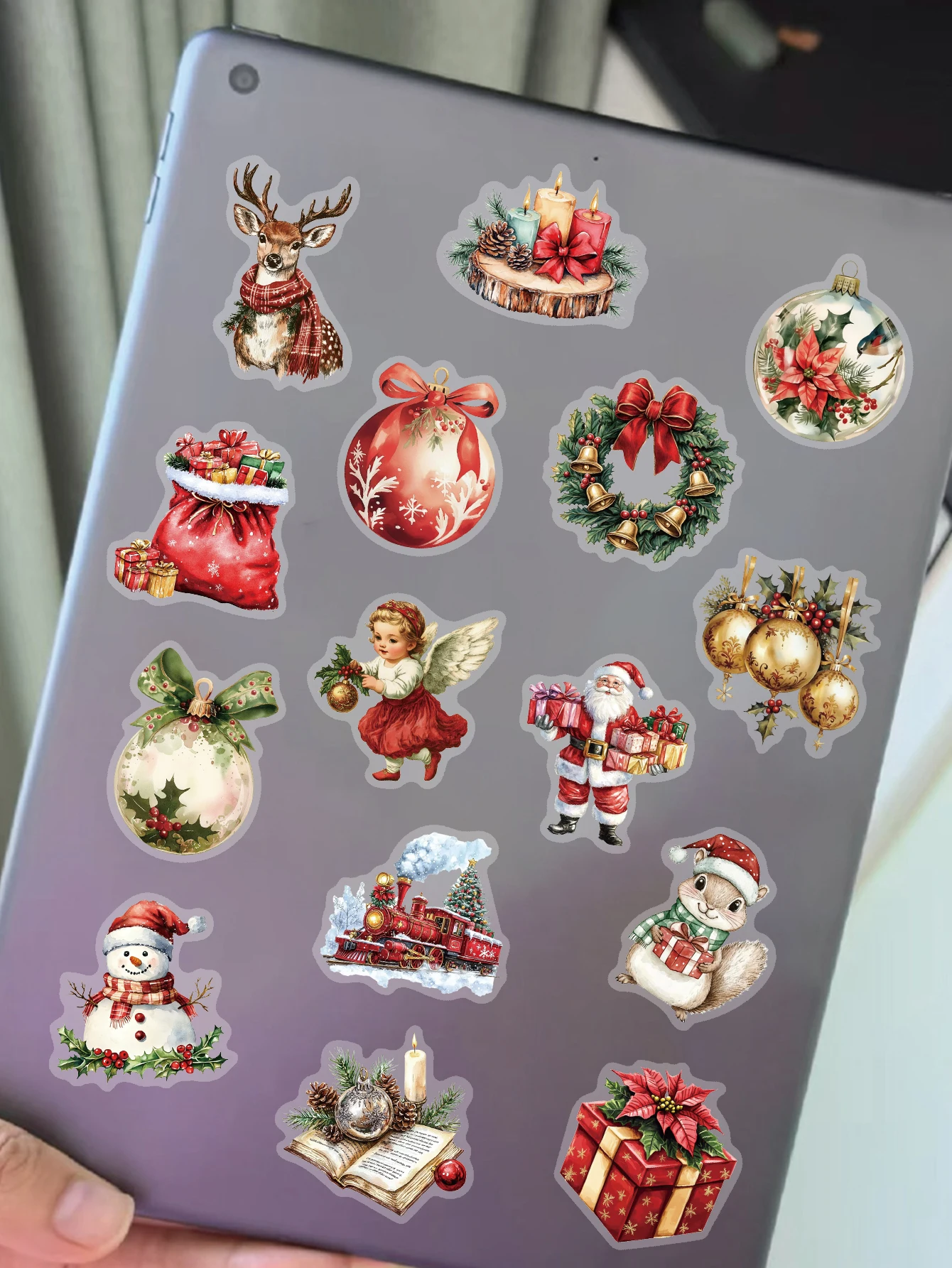 100 قطعة عيد الميلاد خمر PET ملصق جرس سانتا كلو ثلج الرنة شجرة عيد الميلاد هدية صندوق صندوق أدوات مكتب الزخرفية ملصق مائي