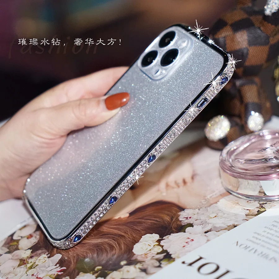 

Bling Rhinestone Glitter Crystal Dimond Чехол-бампер для Iphone 15 14 13 12 11 Pro Xs Max Металлический чехол для Iphone 7 8 Plus X