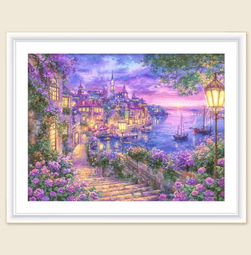 

9ct 60x80cm Harbor Embroidery DIY Chinese Style Printed Kits Cross Stitch Needlework Set Home Decor Crafts