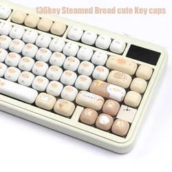 136key Steamed Bread Key caps MOG Profile Thermal Sublimation PBT Round Cute Mantou Keycaps for Mechanical Gaming Keyboard Gifts