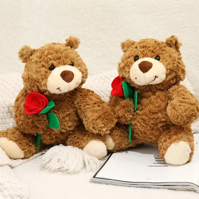 Niedlicher Rosenbär-Plüschtier, Valentinstag-Bär, Stofftier mit Rose, 9,45 Zoll, bezauberndes Umarmungskissen für weibliches Geburtstagsgeschenk