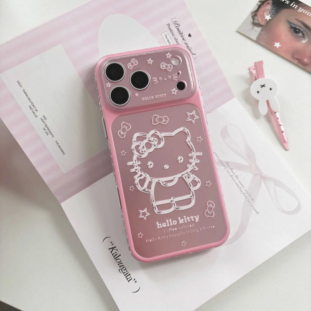 Cute Cartoon Pink Silver Bottom Star KT Head Phone Case for IPhone 15 Pro 16 17 Pro Max Shockproof Camera Protective Back Cover view 4