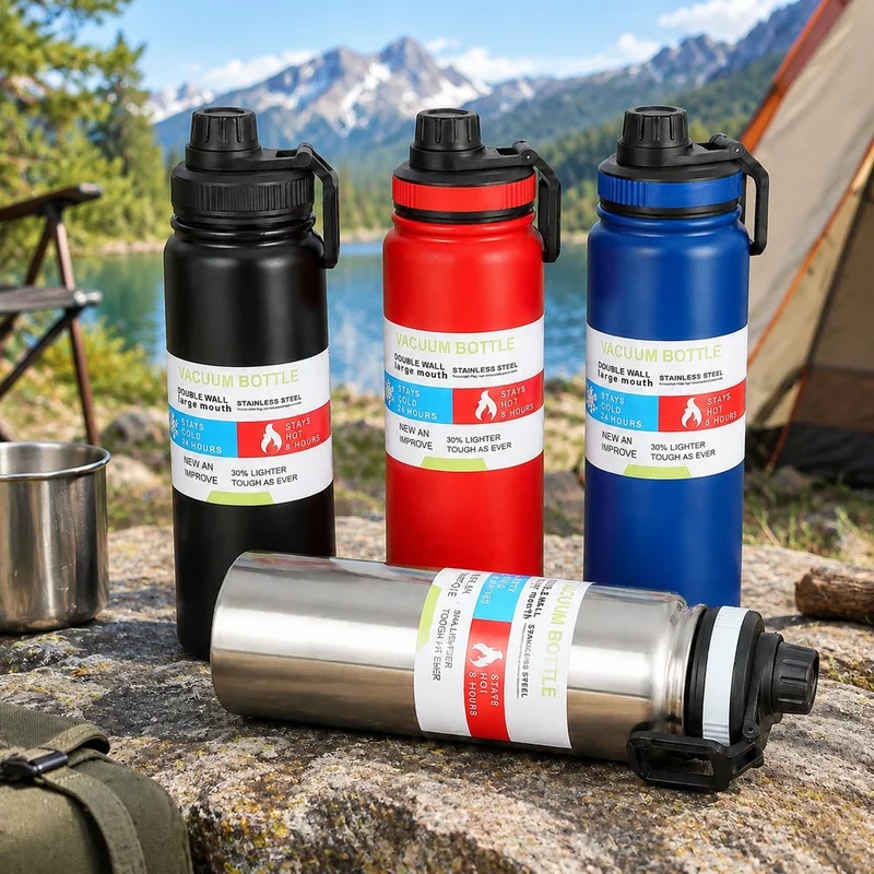 600-1000ML Stainless Steel Thermal Vacuum Bottle, Insulated Sports Mug for Hot & Cold Beverages in Vehicles