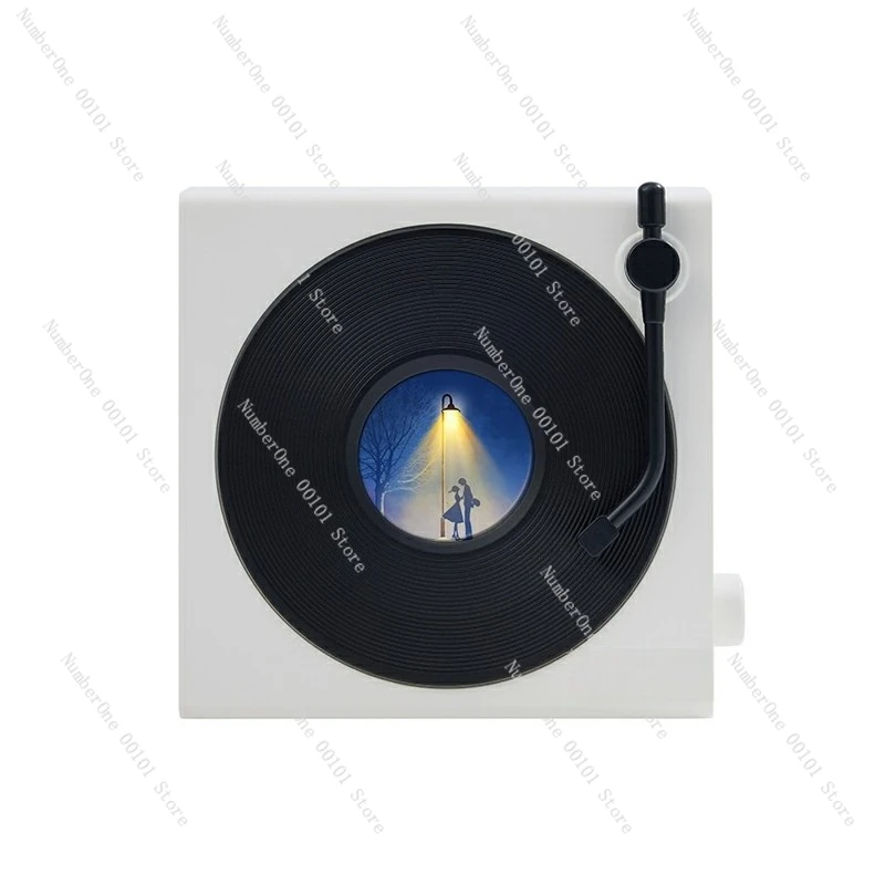 Vintage Record Style Bluetooth Speaker Floating Lyrics Display Wireless Audio Player Dynamic Ambient Background White Noise