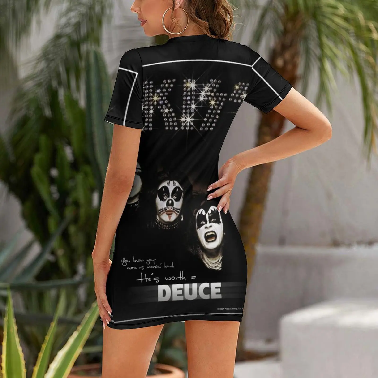 KISS ? the band - 1974 Album - Deuce Lyrics Short Sleeved Dress women's elegant loose dresses Summer skirt Dress