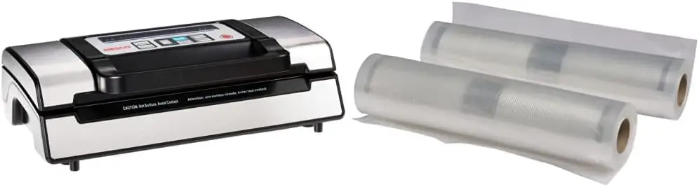 

Deluxe Food VS-12 Vacuum Sealer, 130W, Compact Silver with Kit Bags & Viewing Lid, 2 x 8' x 20' Bags, Compatible with Other