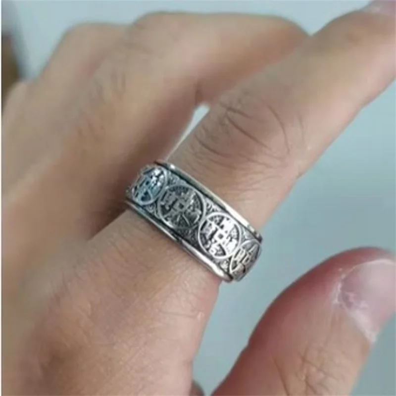 Trendy S925 Silver Ring For Men Jewelry Retro Ethnic Style Emperors Coin Rotatable  Auspicious Ring Male Accessories