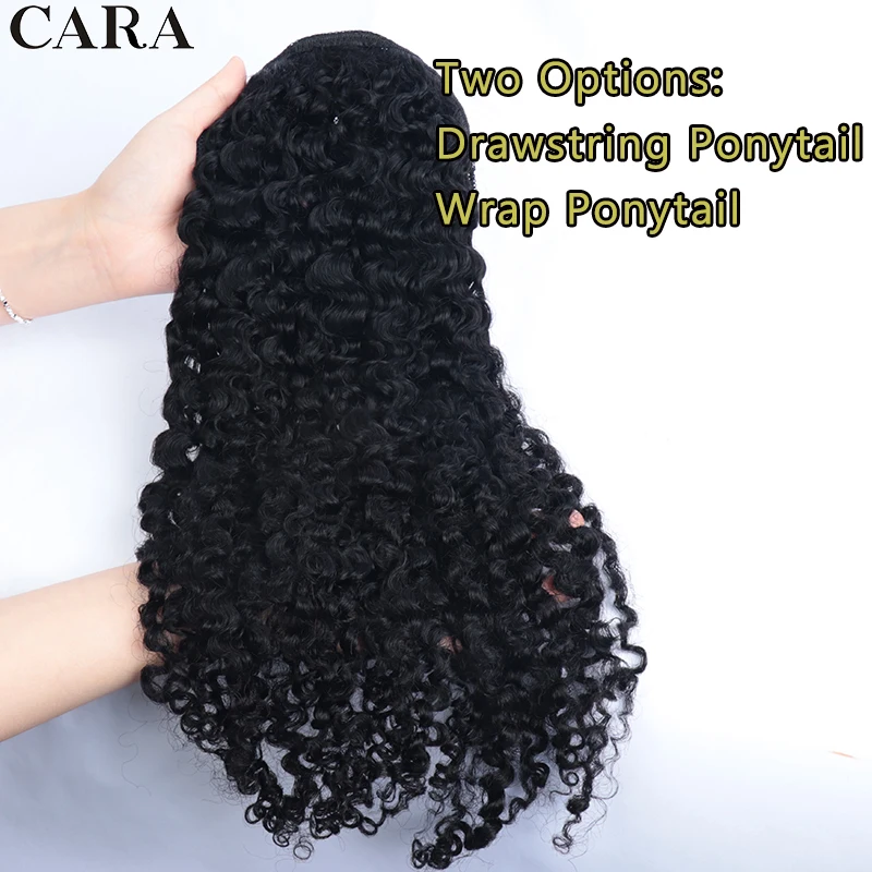 Cola de Caballo rizada Afro para mujer, extensión de cabello humano, Clip mongol, cordón, envoltura alrededor, 3C, 4A