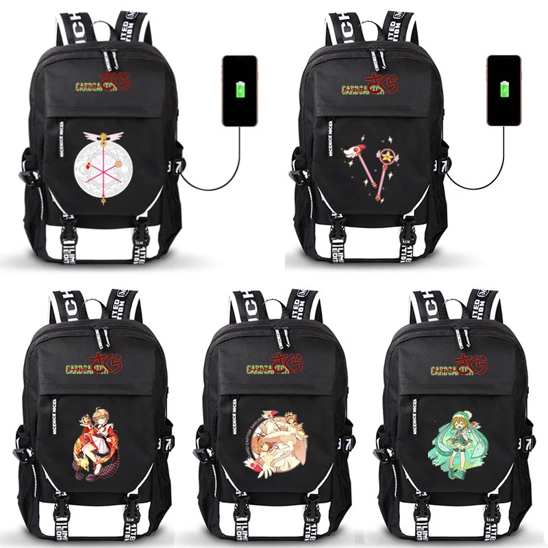 

Card Captor Sakura Anime USB Port Backpack Boy Girls Men Women Bag Travel School Bag Teenager Laptop Book Bag Mochila