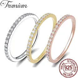 Trumium 2mm 925 Sterling Silver Rings For Women Zircon Inlaid Half Eternity Stacktable Ring Fine Jewelry for Wedding Anniversary