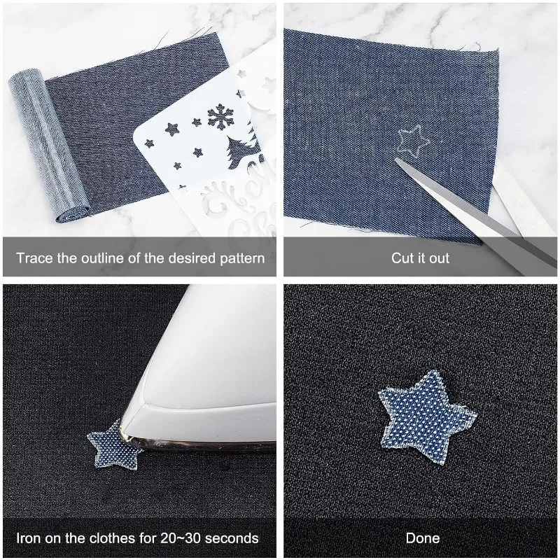 5Pcs Jeans Patches Iron on Adhesive Denim Jean Repair Kit Heat Glue Deep Light Blue Black Rectangle Patch Applique Decorations