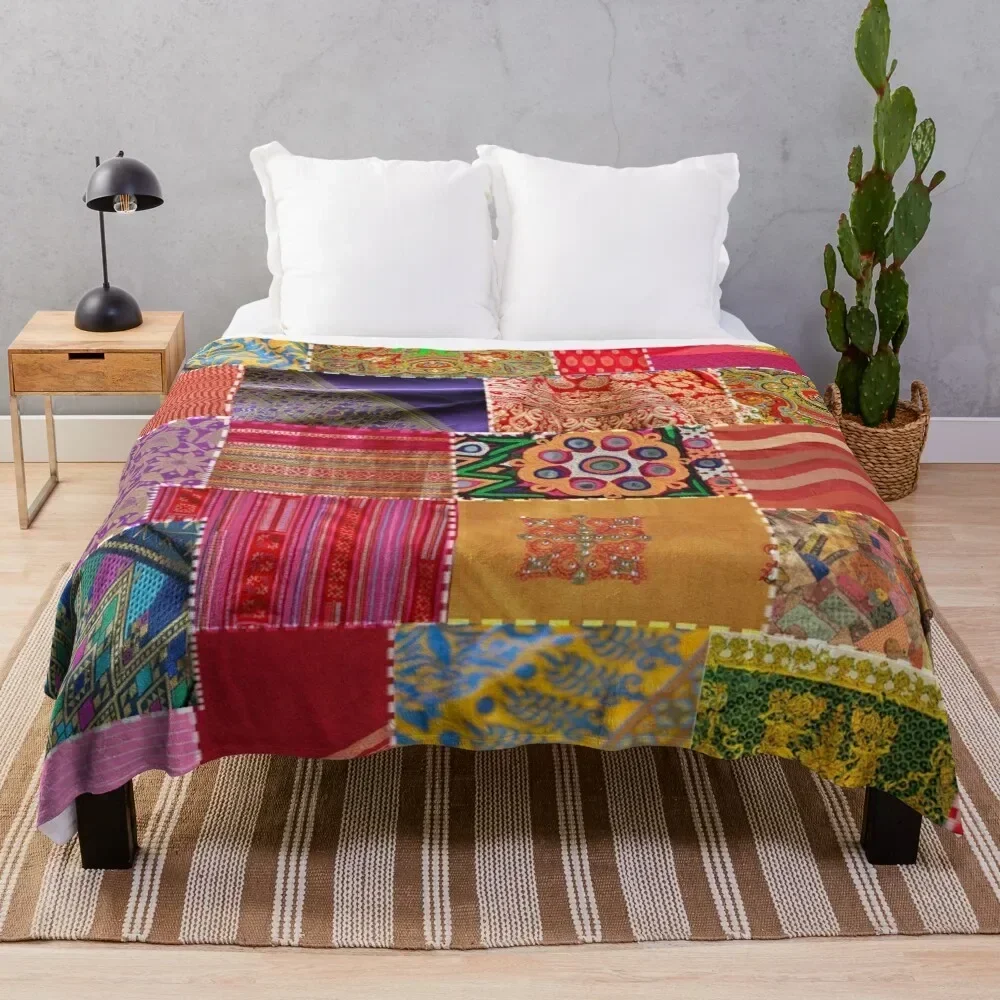 Boho Art Sari Patchwork Quilt Throw Blanket Winter beds Sleeping Bag Blankets