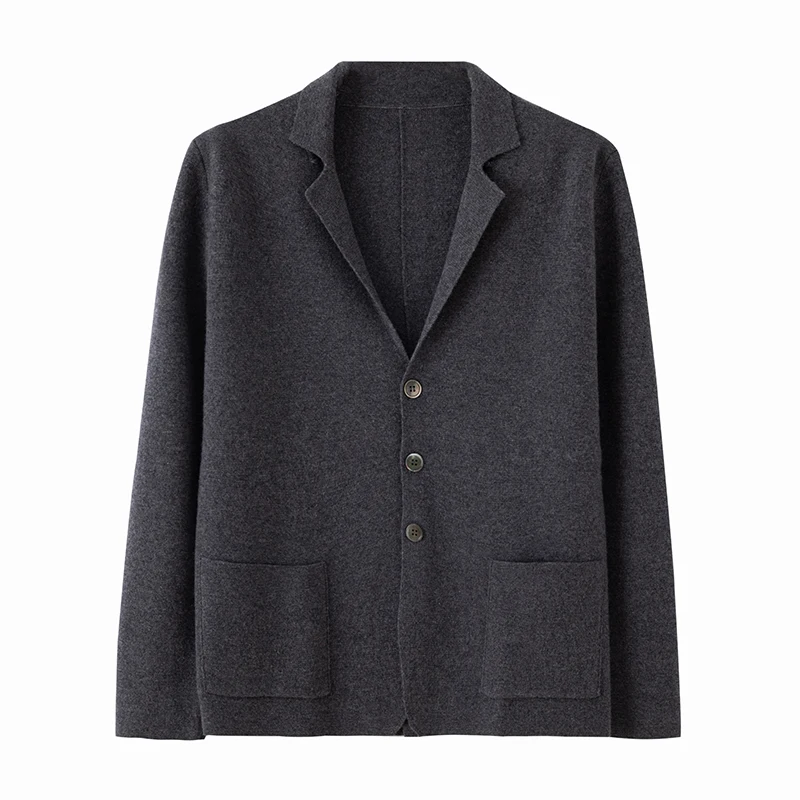 Thickened 100% cashmere cardigan new autumn and winter men's suit-collar knit sweater business casual buttoned sweater jacket