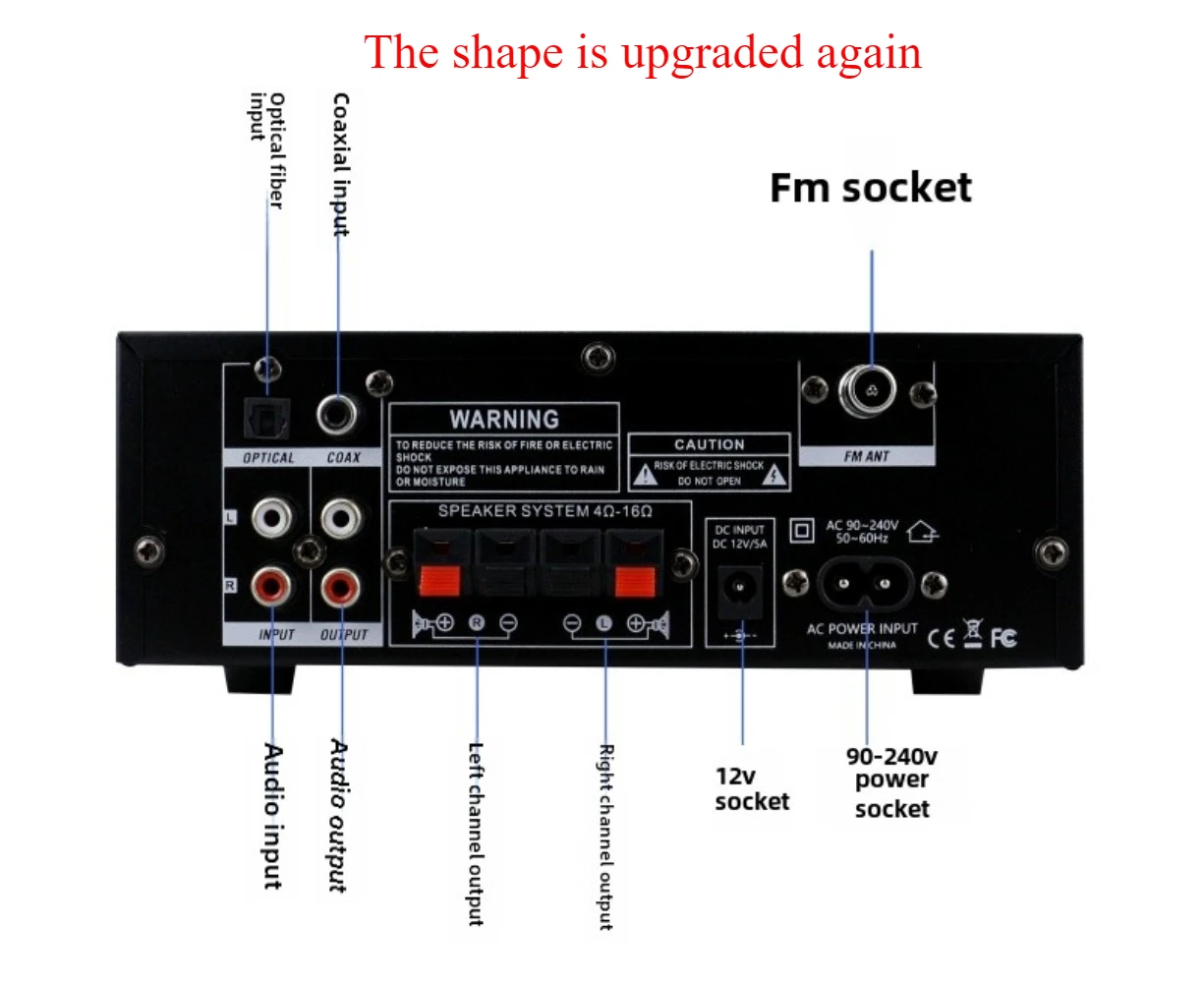 AK55 Hi-Fi аудиоусилитель Макс. 900 Вт, цифровой Bluetooth AMP RMS, 70 Вт + 70 Вт, канал 2,0, поддержка двойных входов микрофона, FM-радио