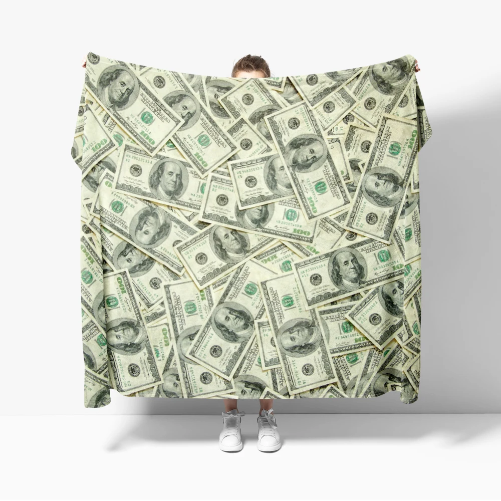 Money Backdrop US Dollar Banknotes Benjamin Franklin 100 Dollar Throw Blanket Cozy Soft Lightweight Warm Flannel Blankets Party