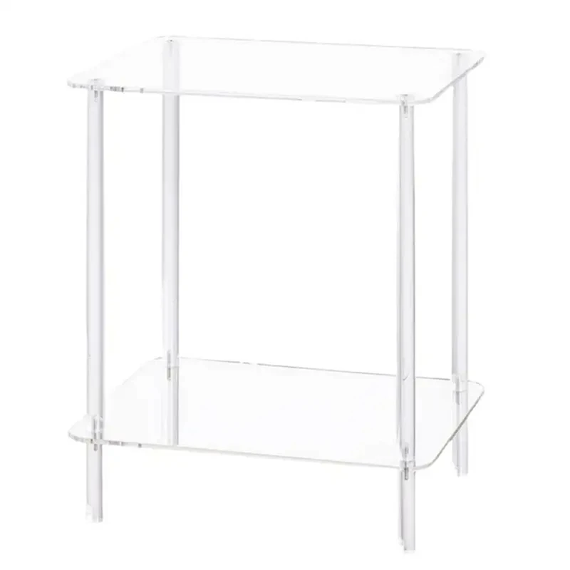 EYFL-Acrylic Coffee Table Square Side Table Accent Table Sofa Bedside Table Clear Double Tier Snack Tea Side Table For Room