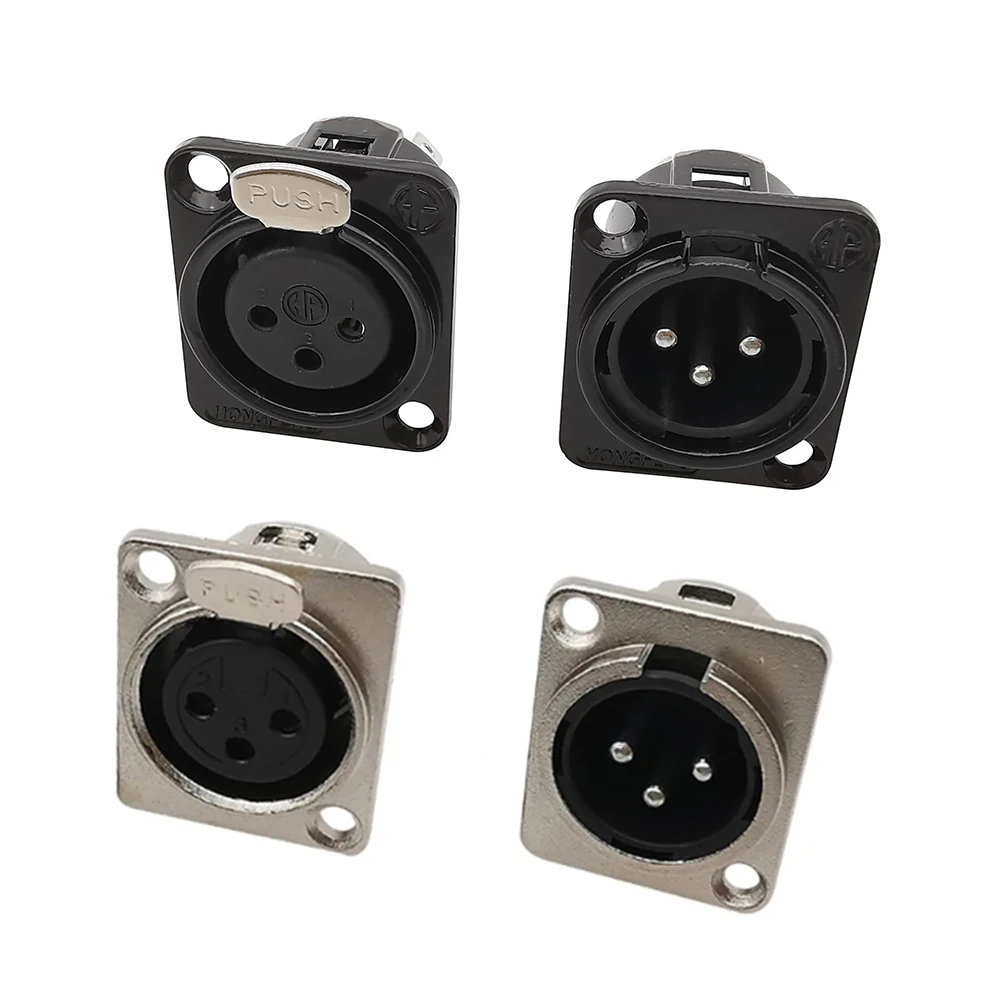 1/2/5Pcs XLR 3 Pin Panel Mount Male Plug Female Jack Connector Audio Microphone 3 Core XLR Metal Socket Silver Black Housing