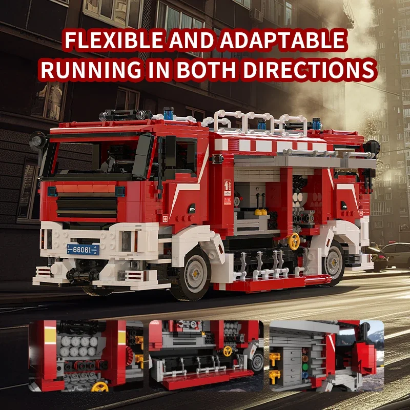 2713PCS Fire Rescue Vehicle Building Blocks Double Driving Head City Rescue Water Spray Car Model Bricks Toys Kids Holiday Gifts