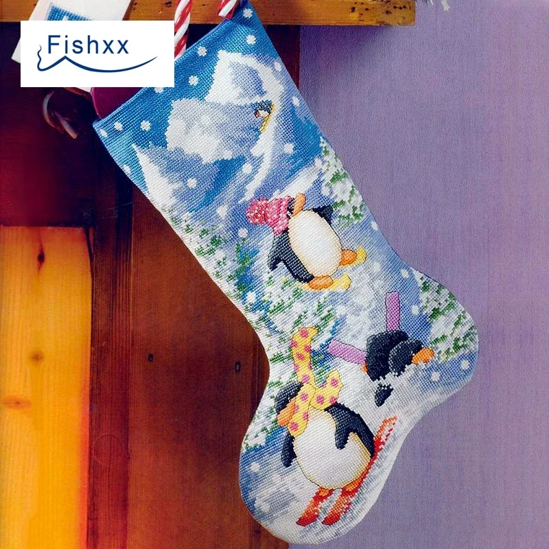 Fishxx Cross Stitch Kit European Magazine Series Crazy79-2 Penguin Christmas Boots Cartoon Animals DIY DIY Embroidery