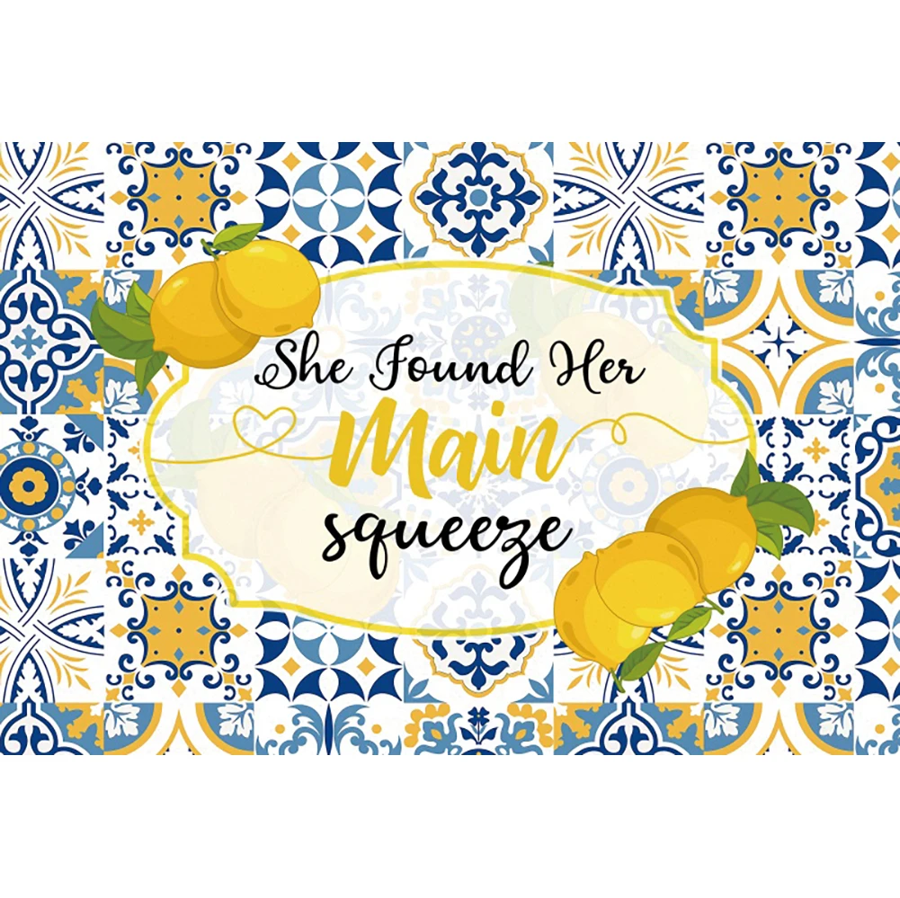 Laeacco She Found her Main Squeeze Background Lemon Bridal Shower Lemonade Bachelorette Girls Customized Photography Backdrop