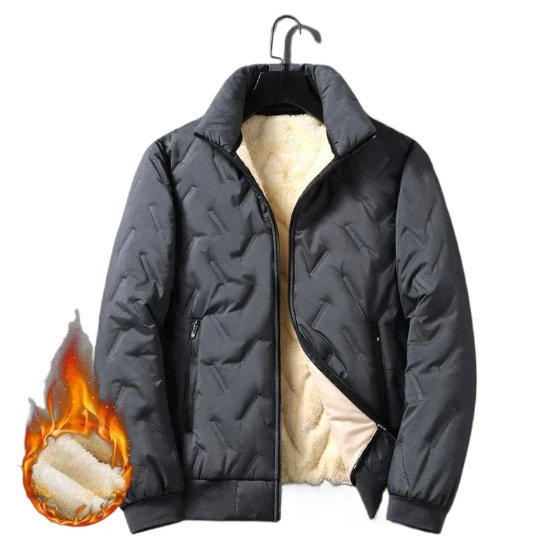 

Mens Warm Fleece Lined Quilted Jacket - Rugged Windbreaker with Secure Pockets - Stylish Stand Collar Casual Winter Coat