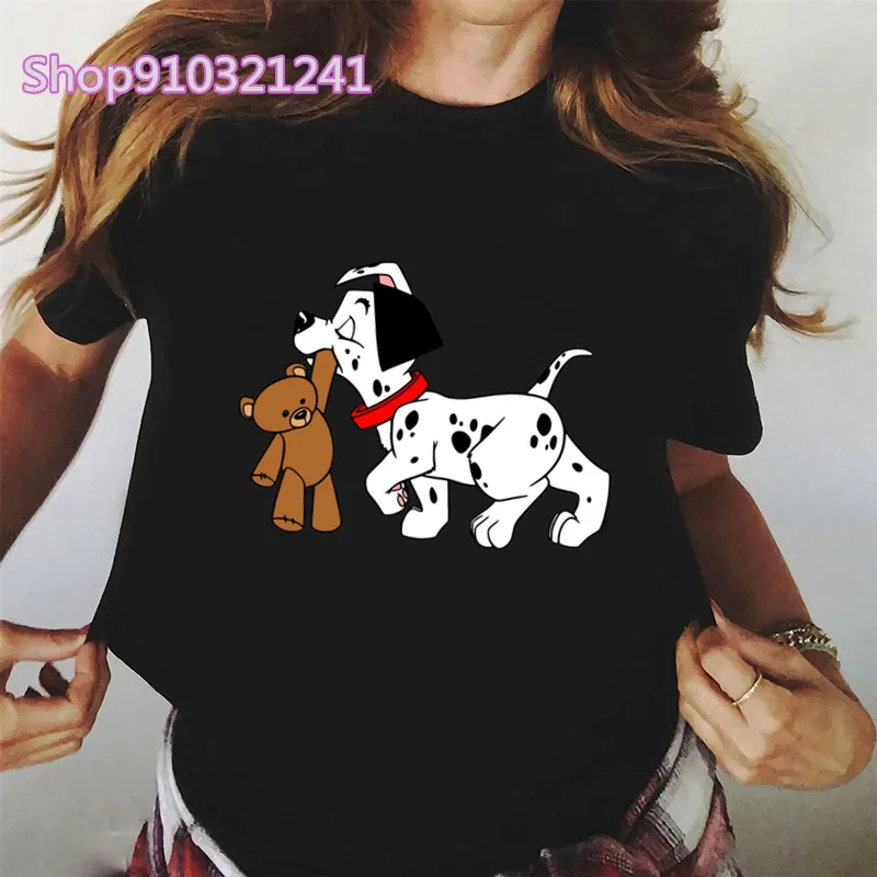 Cute Puppies T Shirt Women Funny Lady T-shirt Kawaii Girls Tshirt 101 Dalmatians Cartoon Graphic Tops Female Tee Shirt