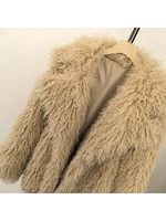 Aynaray 2025 Winter Women Faux Fur Jacket Solid Khaki Long Sleeve Thick Warm Outwear Fluffy Coat For Women 6