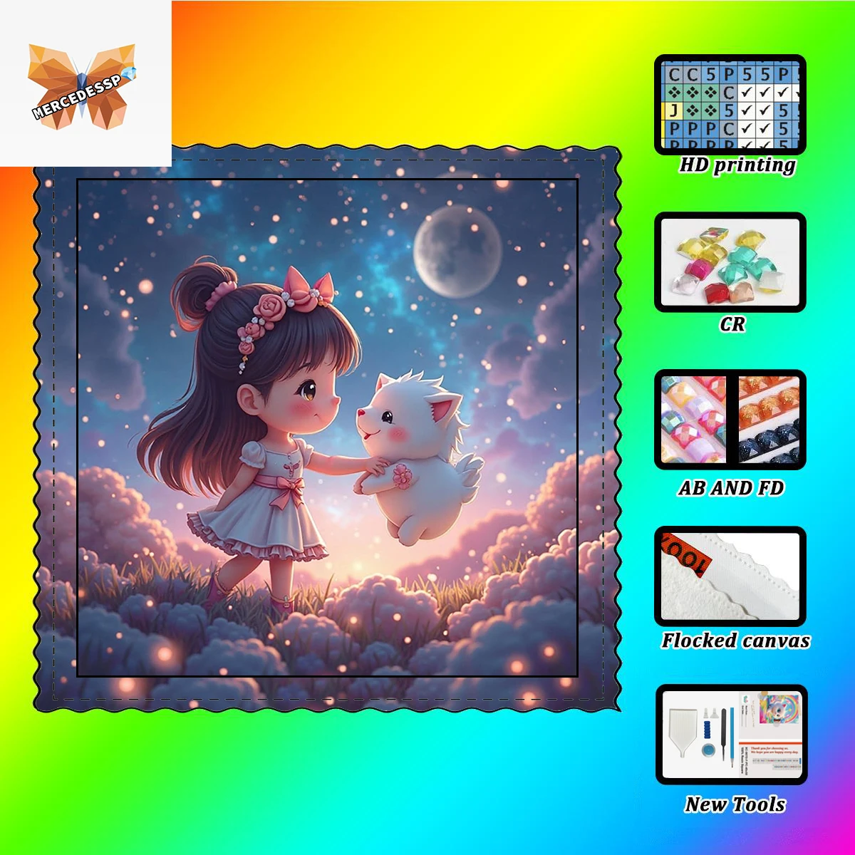 

【MERCEDESSP Diamond Art】Маленькая девочка на небе, 100% смола FD+ab+cr, набор для алмазной штамповки, идеальный шедевр, стоит купить