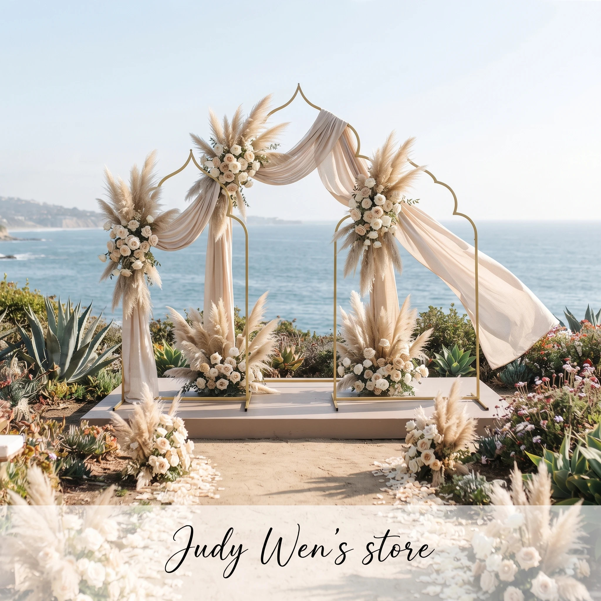 Gold Moroccan Arch Backdrop Stand 3Pcs Set Metal Arabian Wedding Arch Frame for Boho Ceremony Stage Photo Booth Party Decor