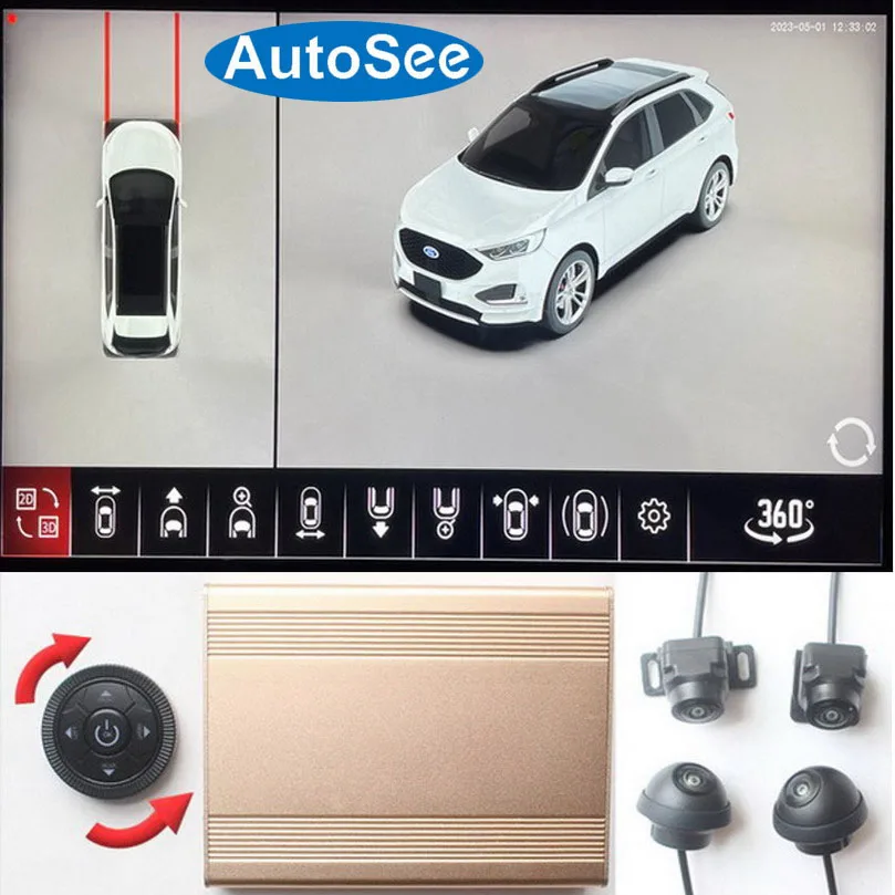 

fit original OEM monitor for Ford Edge 360 degree camera bird eye 3D panoramic view surround Front rear side cam reverse parking