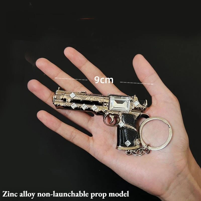 2026 New Ornate Diamond Pistol Key Chain, 9cm/12cm Alloy Game Prop Model Ornament, Backpack Pendant Desk Decor Non Launch Toy