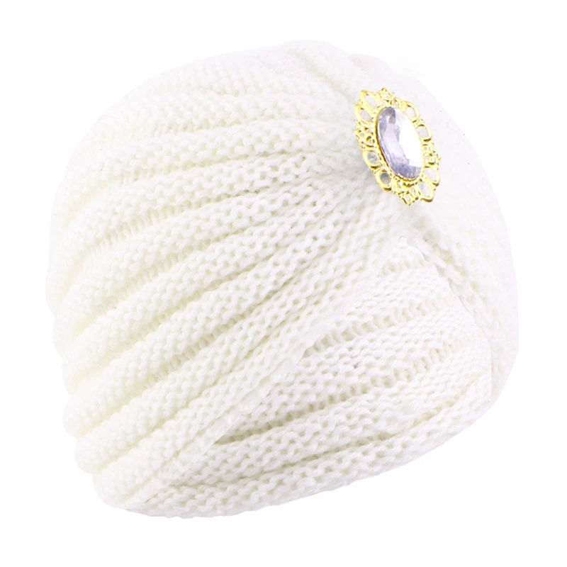 Winter Knitted Turban Women Muslim Hijab Rhinestone Beanie Bonnet Chemo Cap Hair Loss Headscarf Headwrap Handband Turbante Mujer