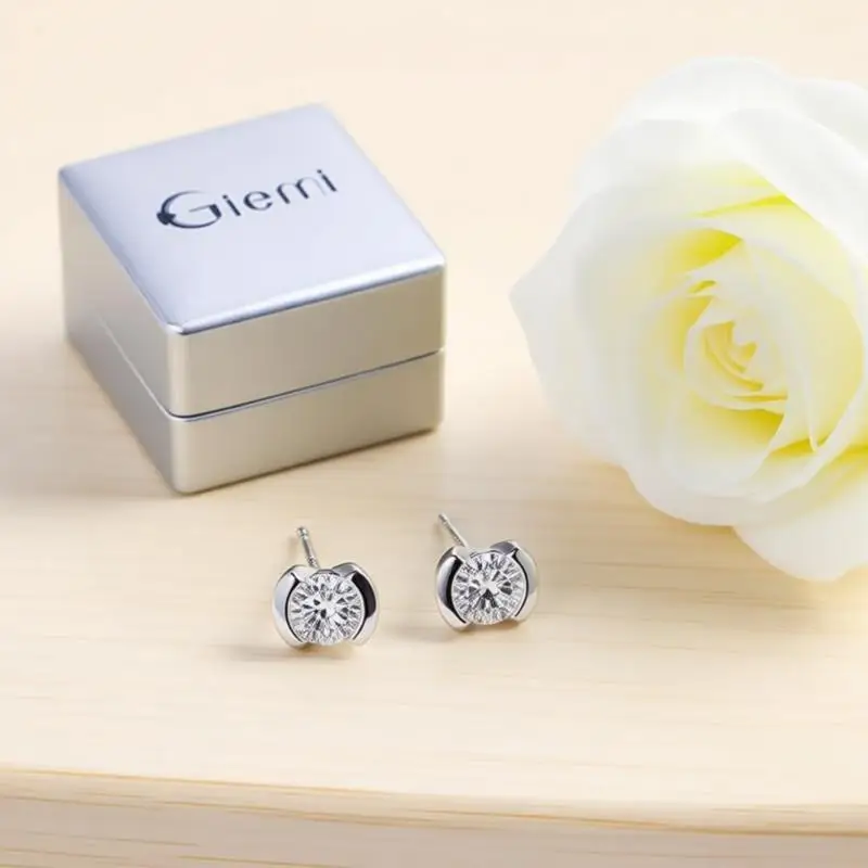Shining 925 Sterling Silver Geometric Crystal Zircon Stud Earrings for Women Girls Engagement Party Fashion Jewelry Gifts