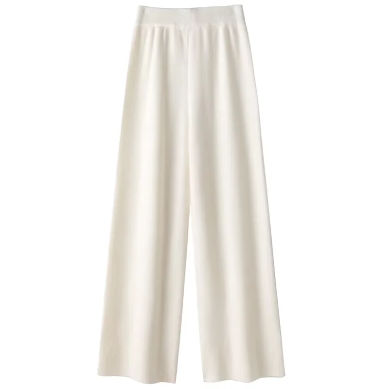 

Осенние и зимние брюки с высокой талией из 100% чистого кашемира, повседневные женские длинные брюки с широкими штанинами, свободные облегающие брюки.