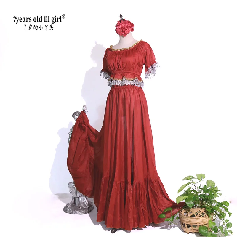 Women Girl Spanish Flamenco Top-Skirt Costume Customized Dress Gyspy Festival Performance Dance Wear Set AA11