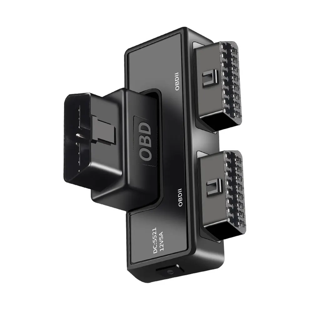 Foldable Pocket OBDII Full 16 Pin Male To 2 Female Adapter For Diagnostic Extender Universal 2in1 Splitter with DC5521 Interface
