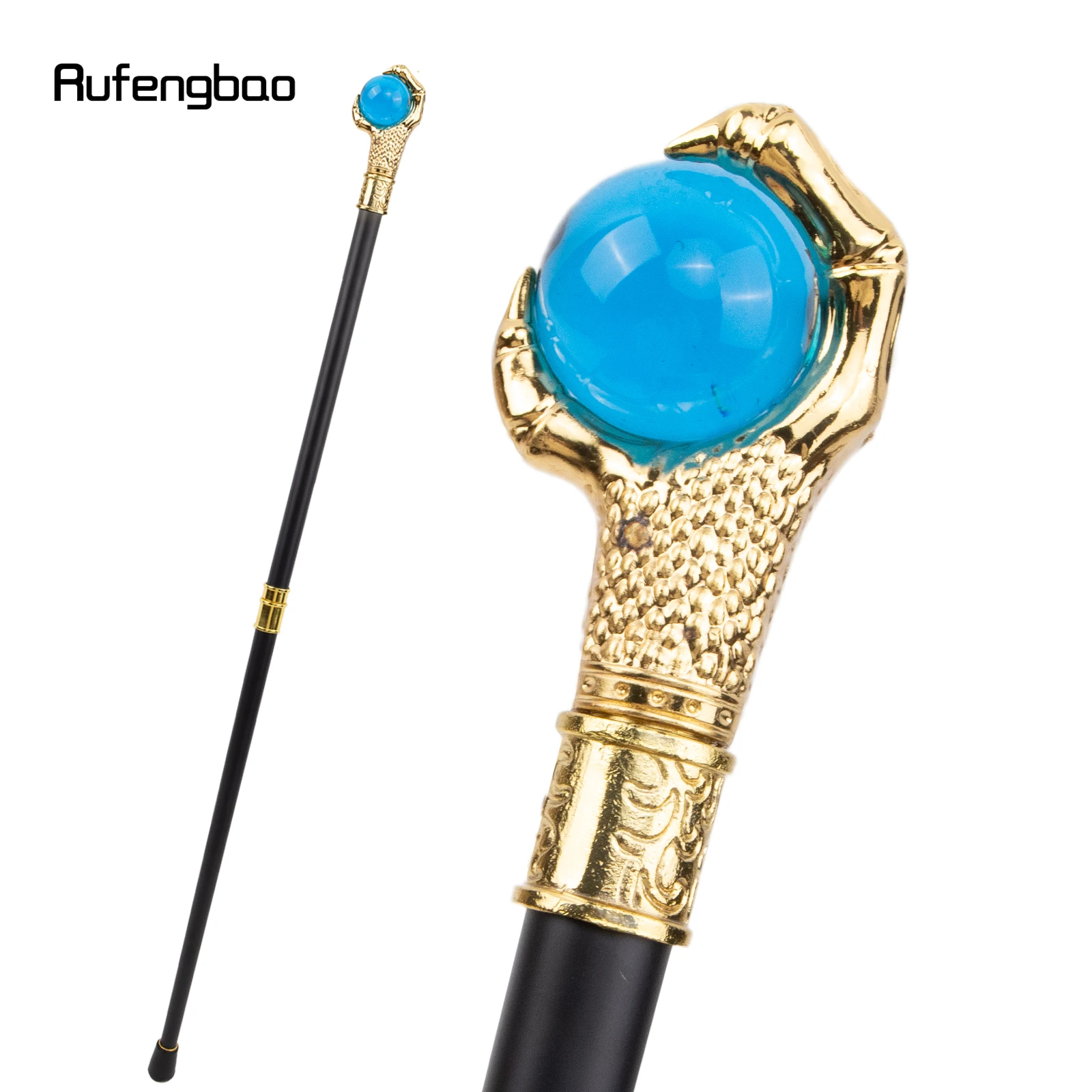 

Dragon Claw Grasp Light Blue Glass Ball Golden Cane Fashion Decorative Stick Cane Knob Crosier 93cm Performance Stage Cane