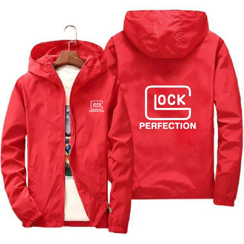 Men\'s Glock Perfection Shooting Casual Zipper Windbreaker Pilot Coat Thin Windbreaker Bomber Hooded Jacket Male Sport Top S-7XL