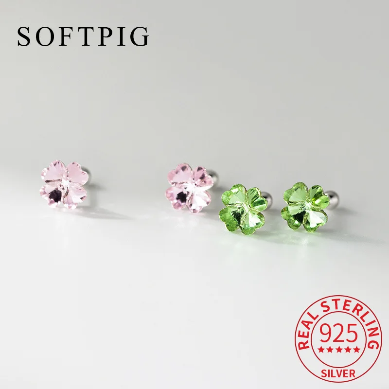 

SOFTPIG настоящее серебро 925 пробы красочные синтетические серьги-гвоздики с цветком и кристаллами для женщин милые изящные ювелирные изделия изысканный аксессуар