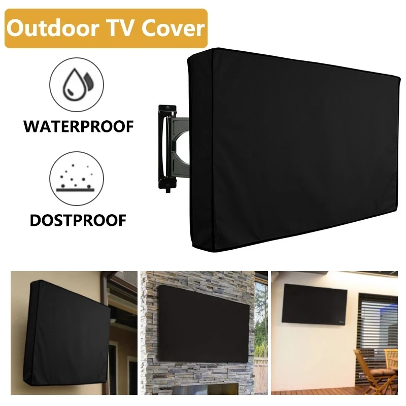 600D Thick Fabric Cover For Outdoor TV Or Outside TVs With Remote Control Pocket Waterproof, Weatherproof And Dust-Proof TV