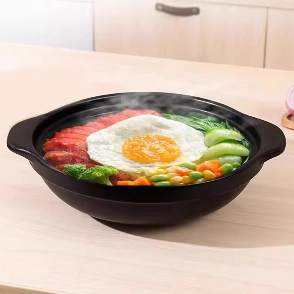 

1Set Chinese Clay Pot for Cooking 600Ml High Temperature Resistant Casserole Pot with Lid Tray Double Handles Portable Stew Soup