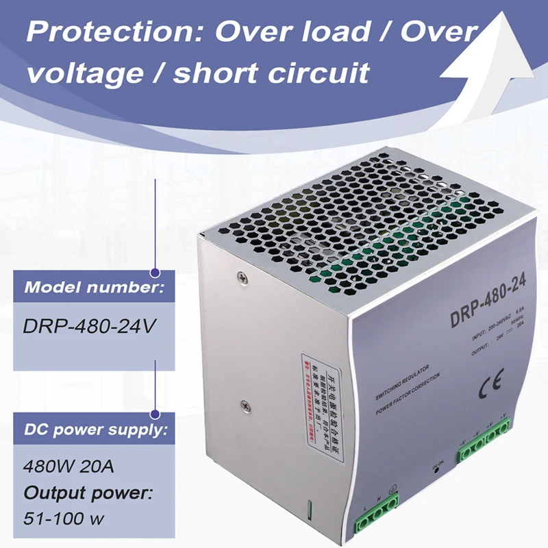 DRP-480 24 В 480 Вт Источник питания на DIN-рейку AC-DC Драйвер Регулятор напряжения Источник питания 100 В-240 В