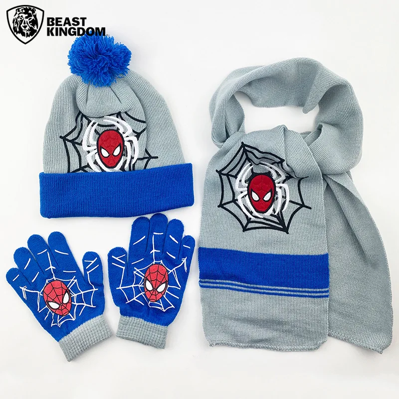 Spiderman Thermal Set Superhero Hat Scarf Gloves 3 Pcs Knitted Suit Autumn Winter Warm Neck Cartoon Boy Girl Pullover Hat Gifts