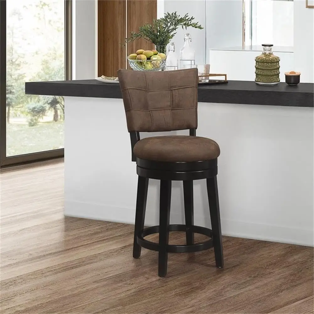 , Kaede Wood Counter Height Swivel Stool With Upholstered Weave Back Design, Black