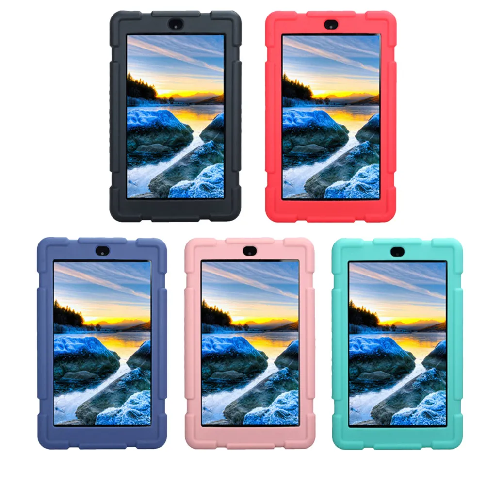 Blue Slim Fit Silicone Case for Fire 7 Tablet 7Th Generation 2017 Anti Slip Texture Shock Resistant Bumper Cover for 7 Tablet