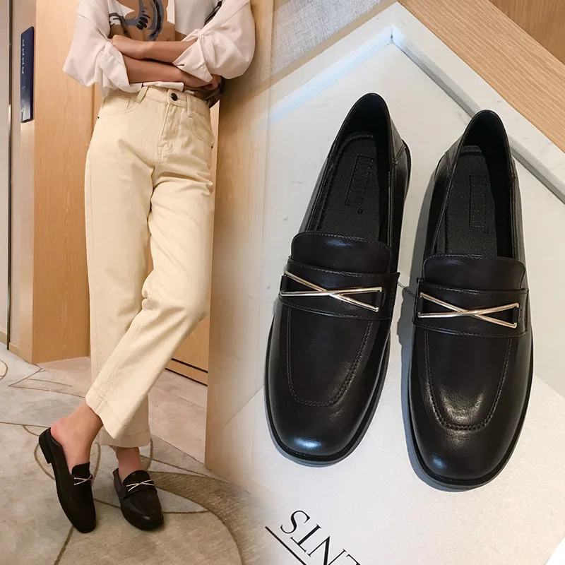 Square Toe Summer Shoes Ladies Loafers With Fur Oxfords Women's Shallow Mouth British Style Casual Female Sneakers All-Match Fla